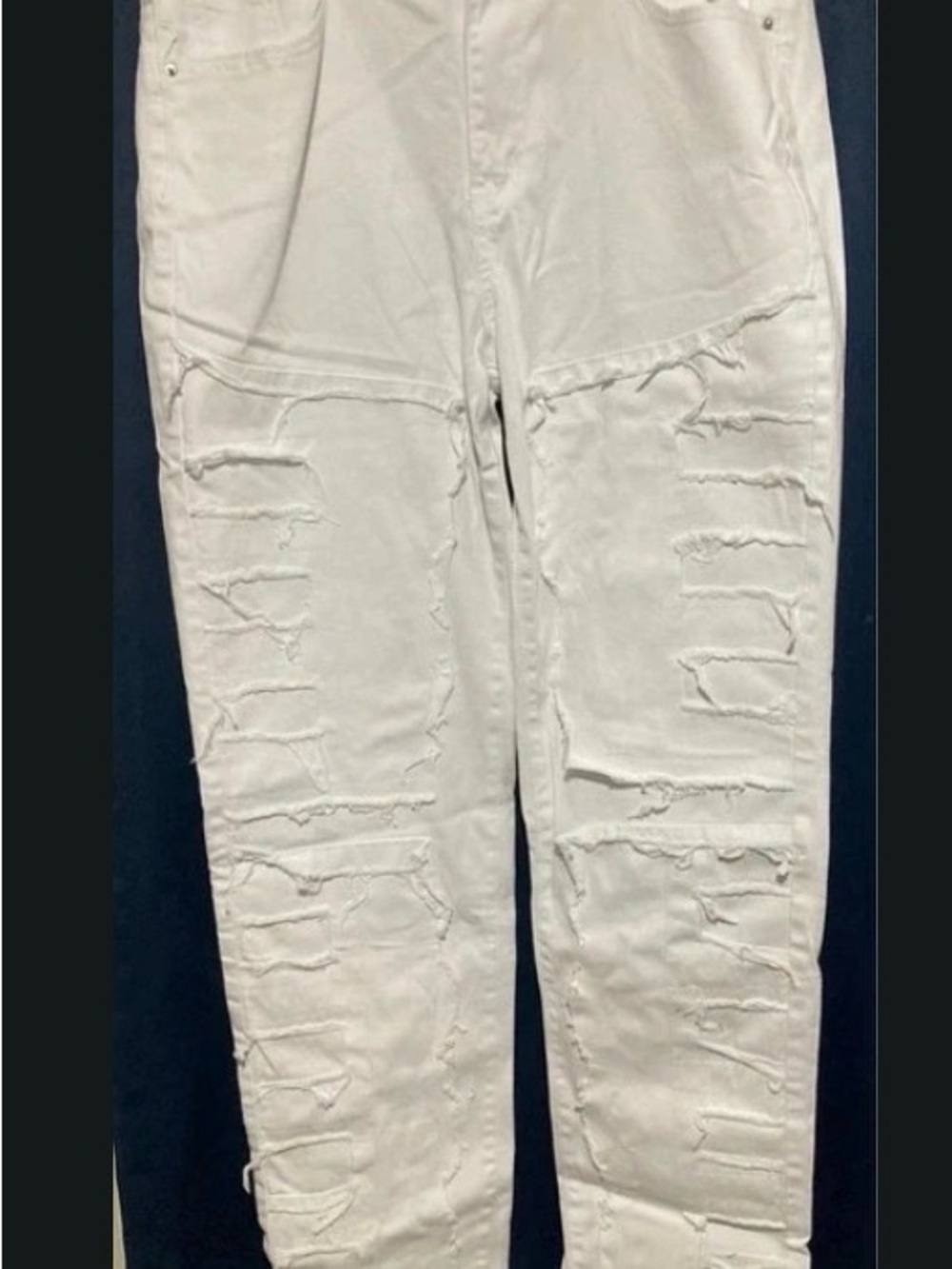 H&M White Distressed Straight Leg Jeans